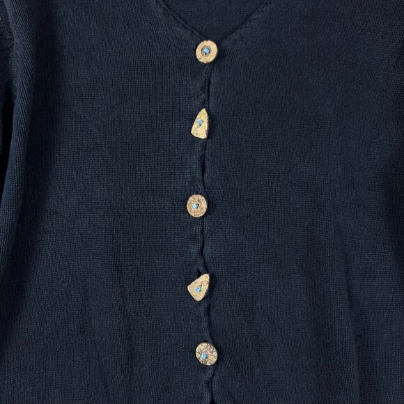 Vintage Coldwater Creek Cardigan L/XL Black Artisan Boho Knit Turquoise Buttons - Picture 9 of 14
